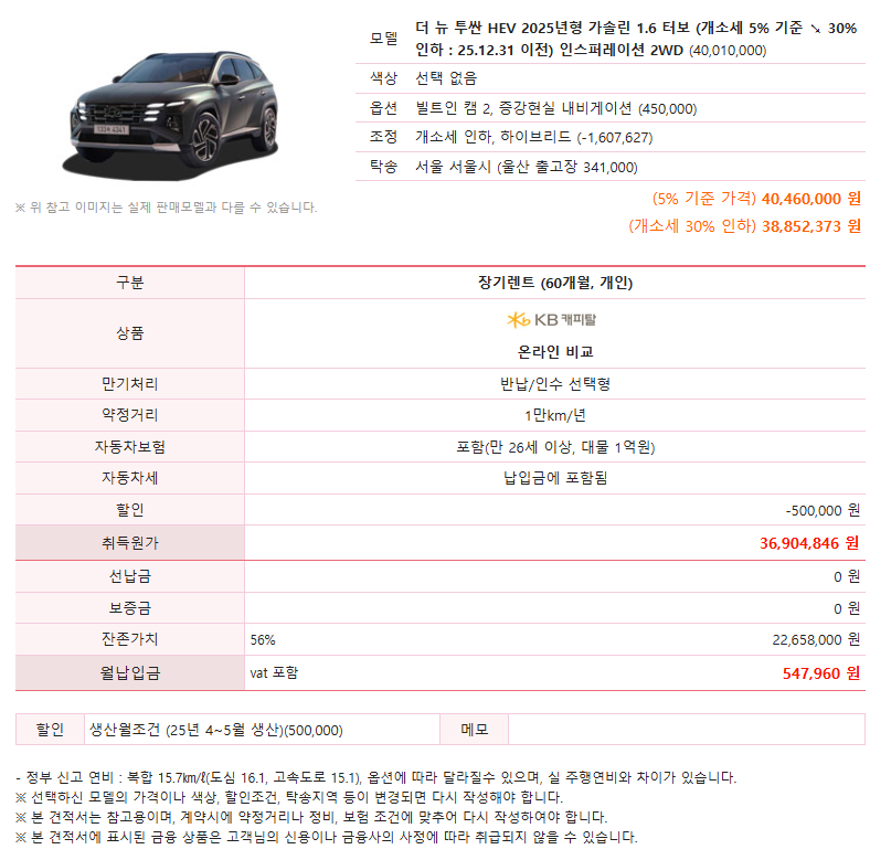 투싼 1.6 하이브리드 이벤트